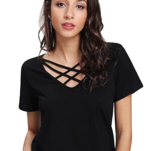 Fabricorn Stylish Mustard Black Tshirt for Women