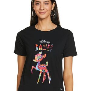 Official Disney Animal Printed Black T Shirt for Women