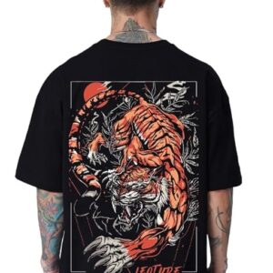 LEOTUDE Men's Oversized Back Printed Black Tshirt