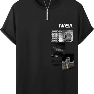 Lymio Men Regular Fit T-Shirt Black (Nasa Printed)