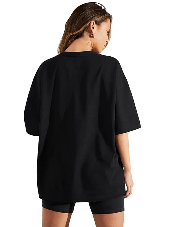 LEOTUDE Half Sleeve Oversized Black Tshirt for Women