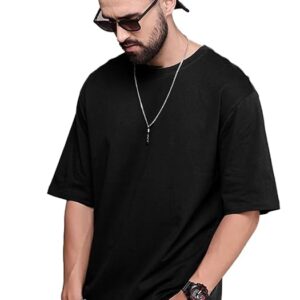 LEOTUDE Half Sleeve Oversized Black T Shirt for Men
