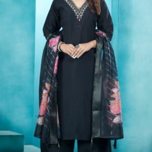 Silk Black Digital Printed Kurti with Afghani Pant and Dupatta