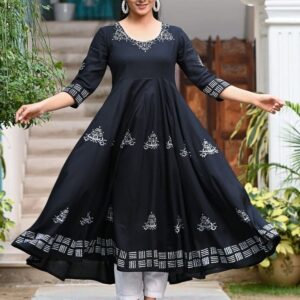 Anku - Rayon Hand Block Printed Anarkali Kurti
