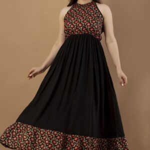 Women A-line Black Dress Western Style