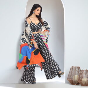 Gulal Couture Chic Monochrome Co-Ord Set with Vibrant Cape
