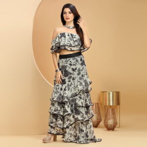 Gulal Couture Black And Ivory Floral Co-Ord Set