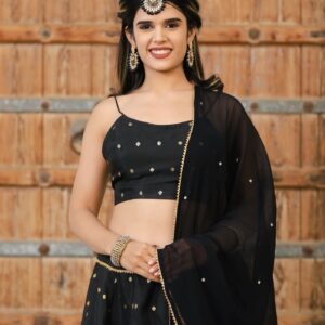 Silk Gota Work Black Lehenga Choli and Dupatta