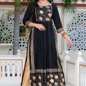 Rayon Hand Block Printed Black Kurti