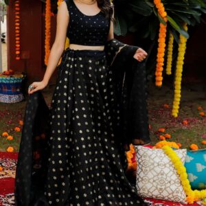 Kota Doria Embroidery Gota Lace Work Lehenga Choli and Dupatta